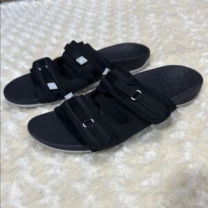Vionic Sarah Black Slide Sandals with Silver Accents